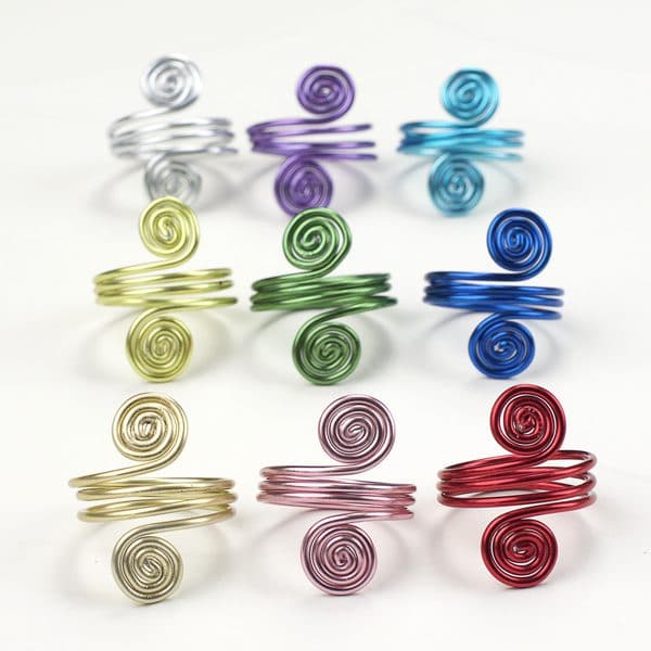 A close up picture of all the different spira aluminum ring.