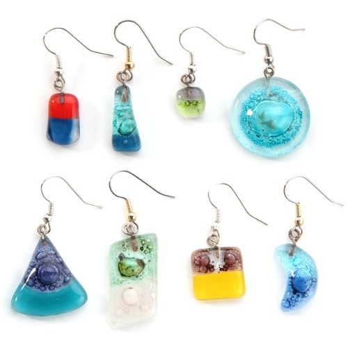 A picture showing every style that the naked art glass earrings come in.