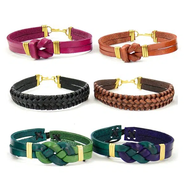 A bunch of different colors for the leather love knot bracelet.