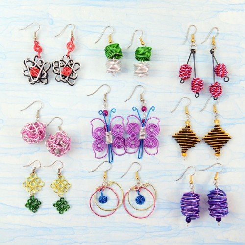 A picture of all the different styles that the aluminum earrings can come.