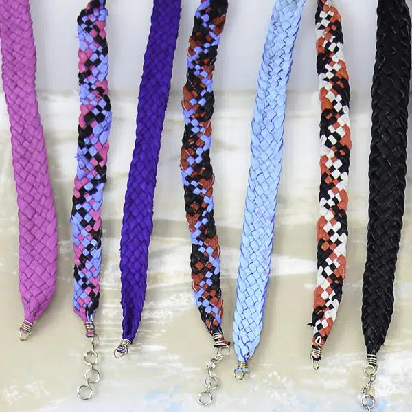The winter tones that the plait bracelet can come in, those colors are purple, blue, light blue, black, and camos.
