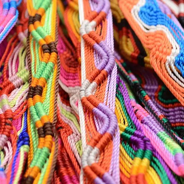A close up picture of the classic friendship bracelet.