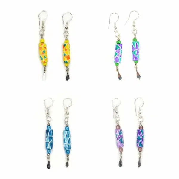 A picture of the verity of colors that come for the painted bead earrings.
