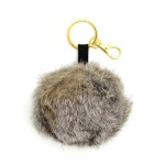 A pom pom looking key chain, made out of rabbit fur