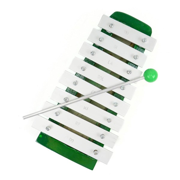 A close up of the green xylophone