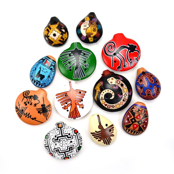 Assorted colorful Ceramic Ocarina with tribal designs