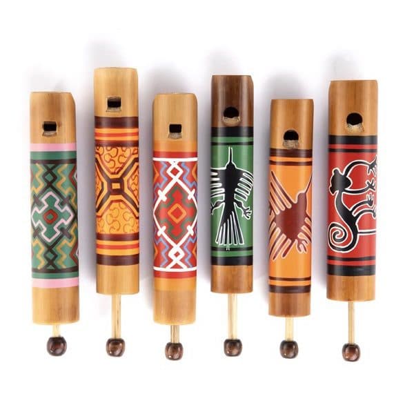 Artisan Slide Flute with Colorful Assorted Tribal Patterns