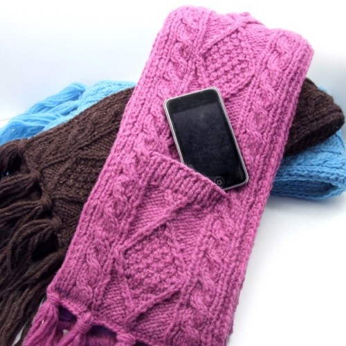 Adult Cable Knit Pocket Scarf - Unlined