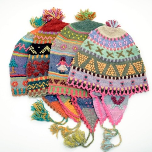 Winter themed mosaic hat, these are darker colored hats have more of a winter theme to them