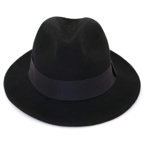 A close up of the wool fedora, the color for this fedora is black