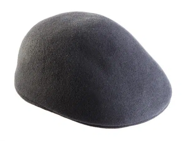 A close up of the grey wool flat cap