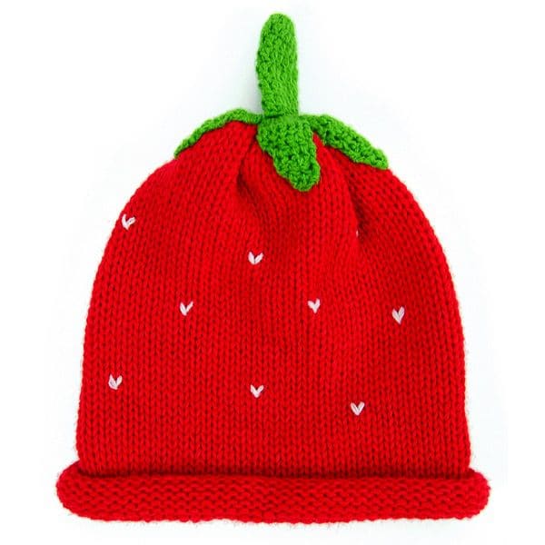 A hat based on different foods, this is the strawberry hat