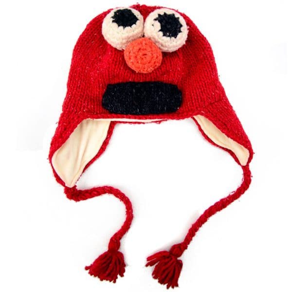 Bright red hat with big eyes, big nose and, a big mouth