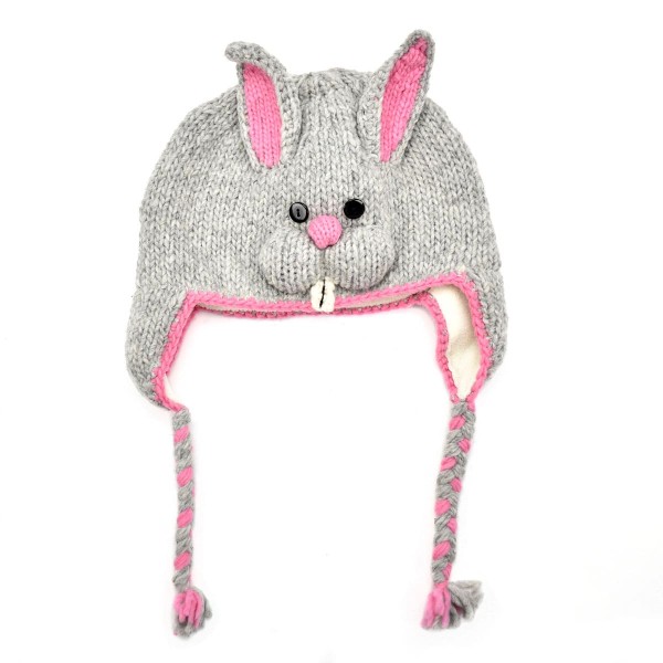 grey and pink hat that looks like a rabbit