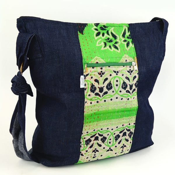 Denim Fusion Crossbody Bag with Khatha design accent