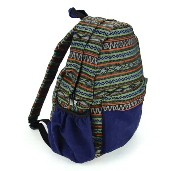 Lime Green Tribal Backpack with indigo side and front pockets