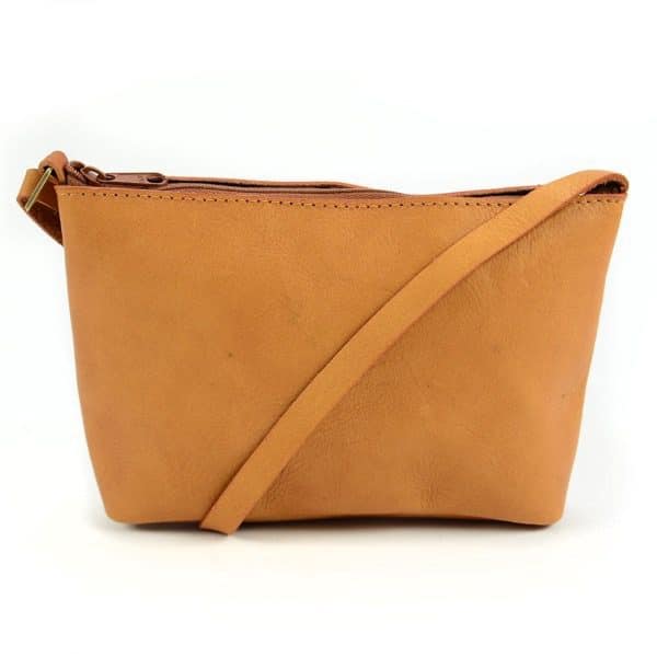 Back of tan leather Petite Crossbody Bag