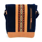 Blue Justa Crossbody suede bag with leather and chumbi accents