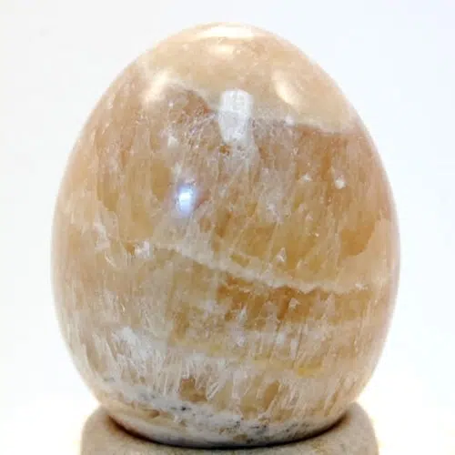 A highly polished, caramel, carved egg.