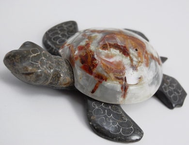 A close up picture of a turtle made from marble, this one comes in 16cm