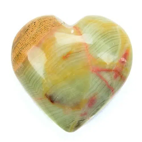 A highly polished, green onyx, carved heart
