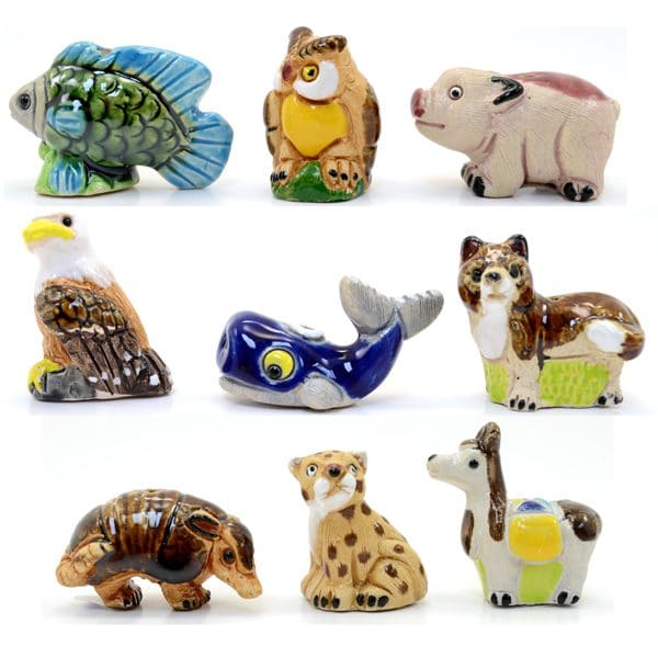 A close up of some of the ceramic mini critters