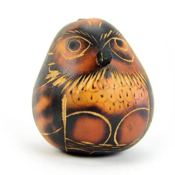 a close up of the brown gourd owl ornament