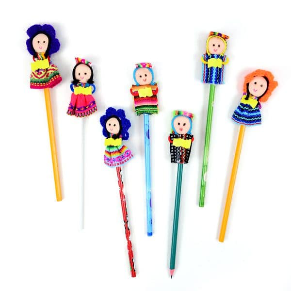 six different pencils that come in different colors, but each pencil has a doll on top on it