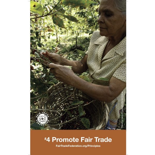 A poster set that tells you the rules to being a fair trade company this is number 4 promote fair trade
