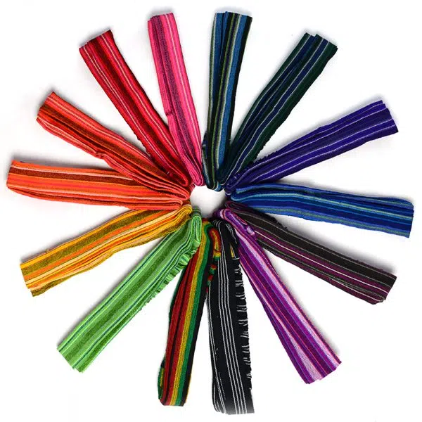 A circle of brightly colored headbands