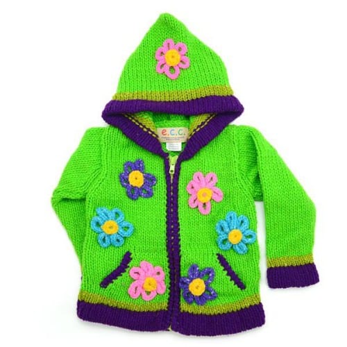 A brightly colored sweatshirt with brightly colored flowers