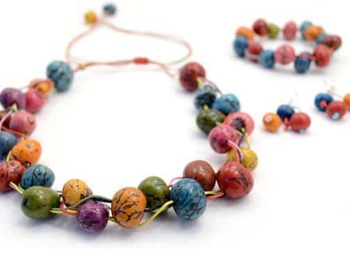 A picture ofthe fiesta set, a colorful pambil beads are braided together.