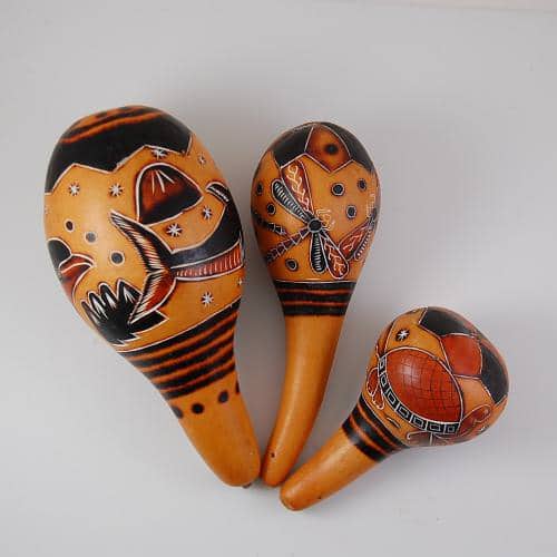 carved Gourd maracas with Tattooed designs