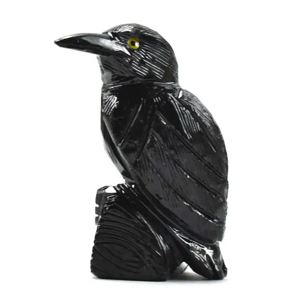 A black onyx crow, this crow has been hand carved