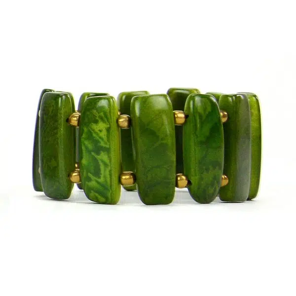 A green colored bracelet that is approximately 1.25" tall.