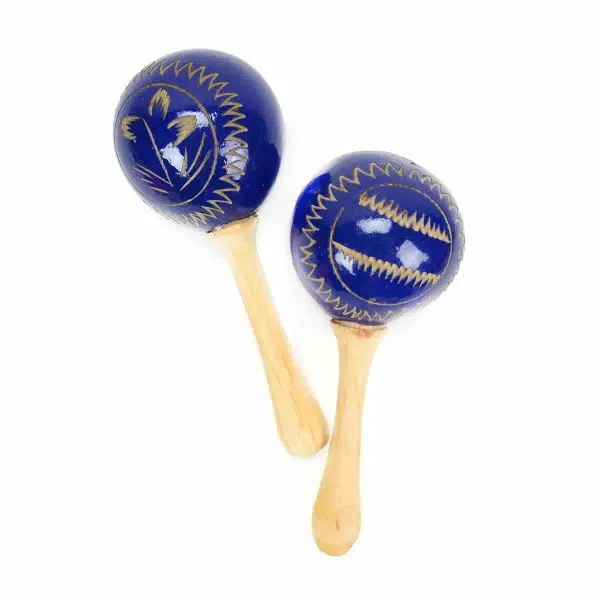 Close up of the painted maracas in the color blue