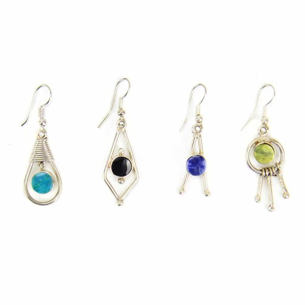 four different colors and styles of the signal earrings.