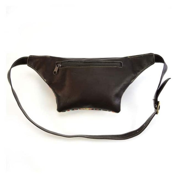 Back of dark brown leather fanny pack
