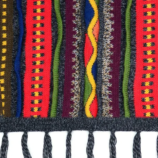 close up of the aurora alpaca poncho to show color and design, the color is black