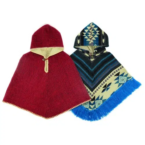 The catalina kids poncho, bundle of two poncho that come in the colors of, red, and blue with white