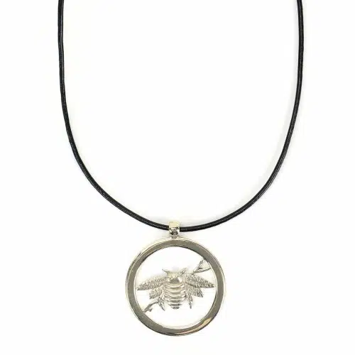A picture of the silver bumblebee necklace.