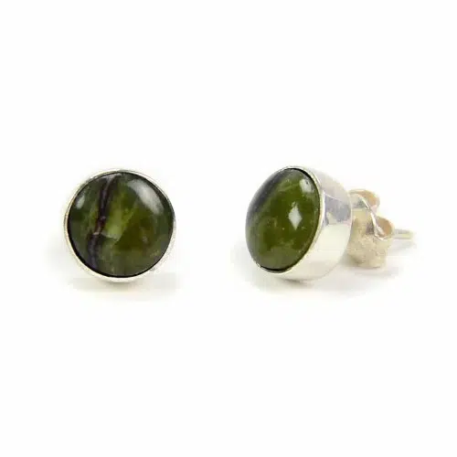 A close up picture of the fiori stud earrings, has a semi precious stone coming in a verity of colors, with a stud made out of alpaca silver.