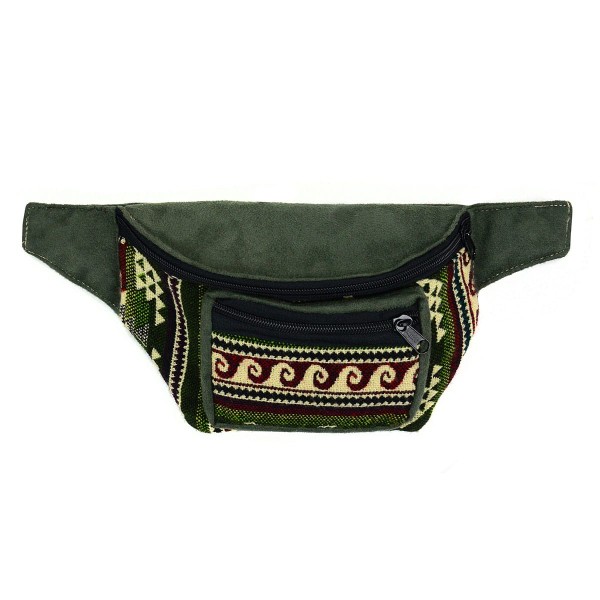 Green vegan leather fanny pack with geometric pattern accents