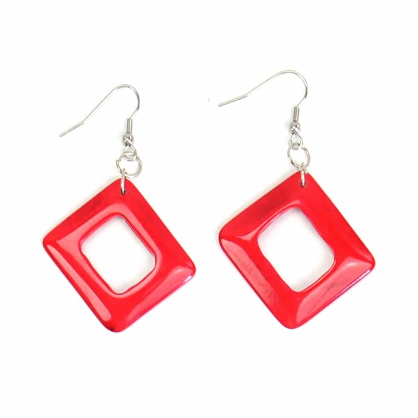 A close up picture of the red camille earrings.
