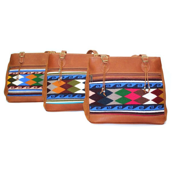 Tan Leather Victoria bags with checkered pattern in front panel