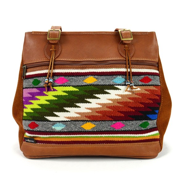 Tan leather Victoria Bag with Zig Zag pattern in front panel