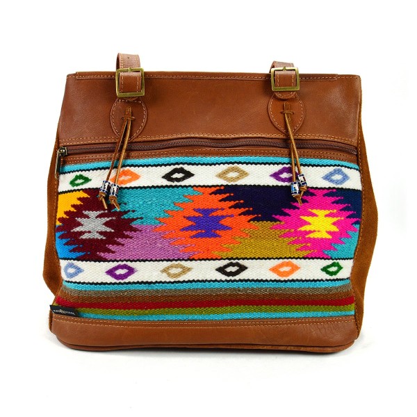 Tan leather Victoria bag with triple burst pattern in front panel