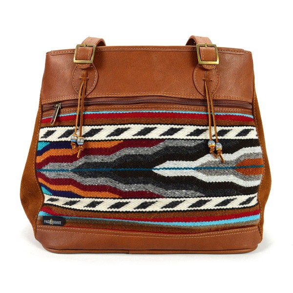 Tan leather Victoria bag with Pulse pattern in front panel