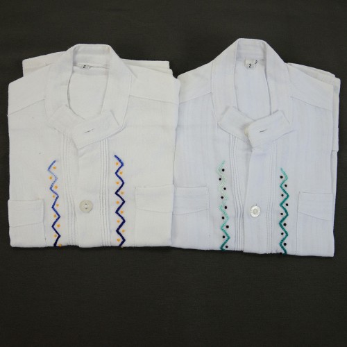A boy blouse with a zigzag pattern, the blouse is a white shirt