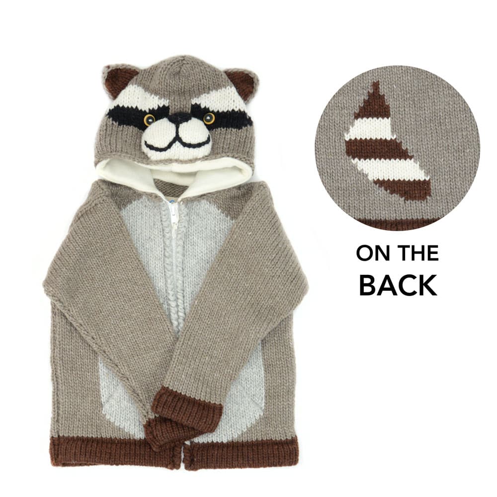 A kids animal sweater this is the raccoon